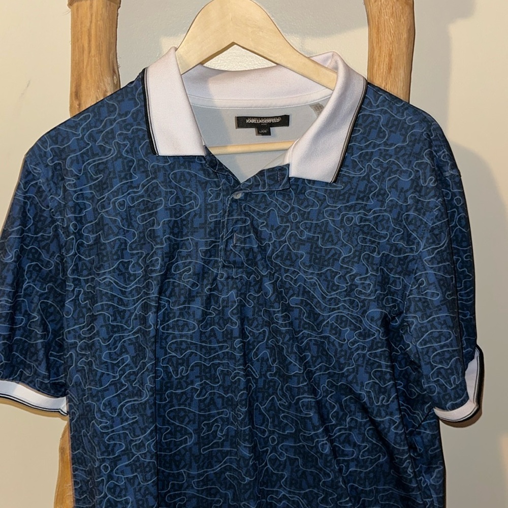 Karl Lagerfeld Paris Blue Camo Summer Performance Polo